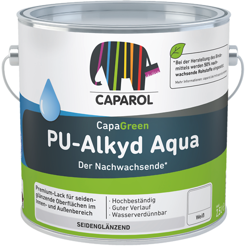 CAPAROL® CapaGreen PU-Alkyd Aqua (jedwabisty połysk, biały)